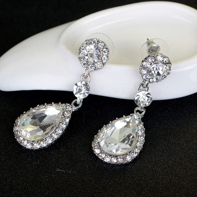 Wedding Bridal Teardrop Earrings Cubic Zirconia Rhinestones Drop Earrings for Women Prom Bridal Wedding Jewelry