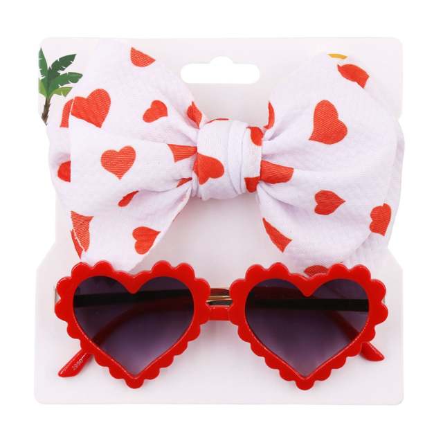 2pcs Lovely Kids Girls Bowknot Headband and Heart-Shaped Sunglasses Set