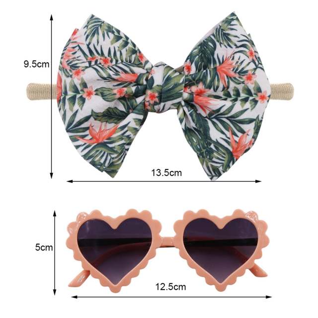 2pcs Lovely Kids Girls Bowknot Headband and Heart-Shaped Sunglasses Set