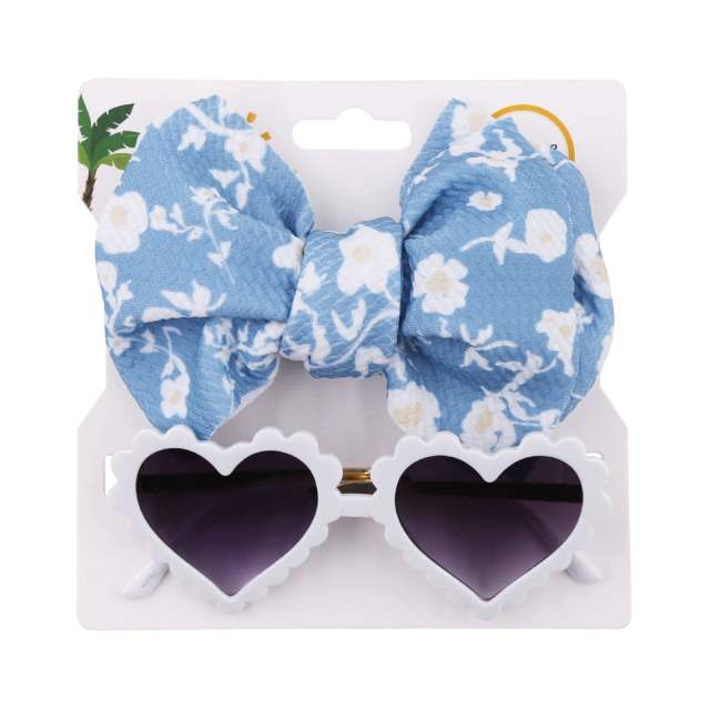 2pcs Lovely Kids Girls Bowknot Headband and Heart-Shaped Sunglasses Set