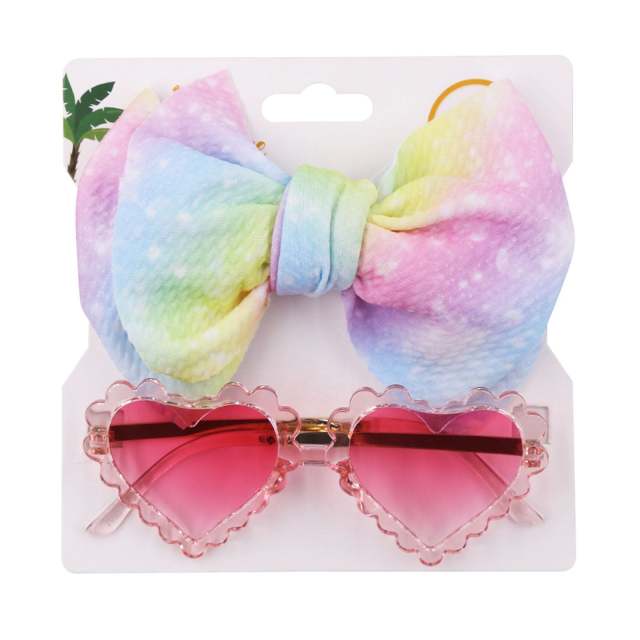 2pcs Lovely Kids Girls Bowknot Headband and Heart-Shaped Sunglasses Set