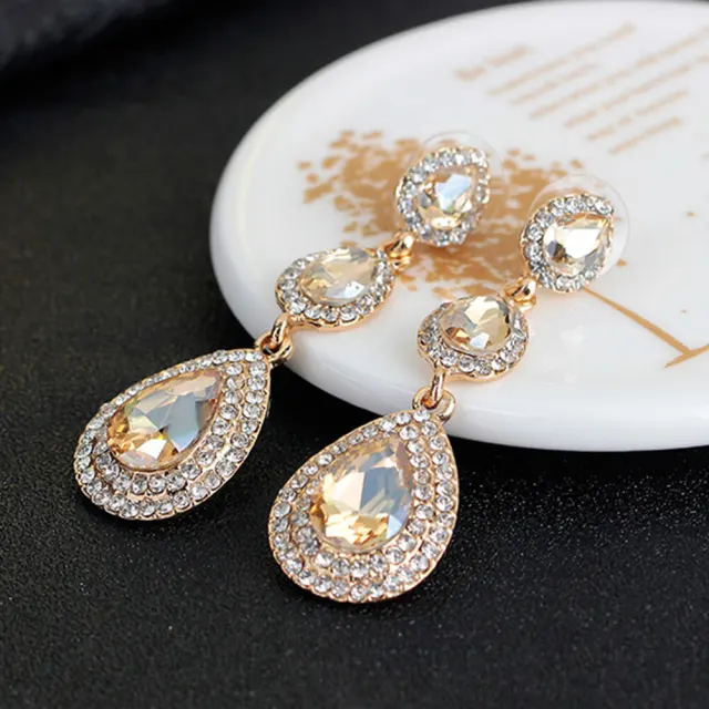 Womens Crystal Teardrop Pear Shape Earrings 2.4 Inch Bridal Wedding Diamond Earrings Long Dangle Earrings