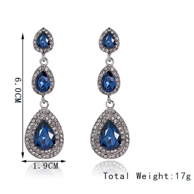 Womens Crystal Teardrop Pear Shape Earrings 2.4 Inch Bridal Wedding Diamond Earrings Long Dangle Earrings