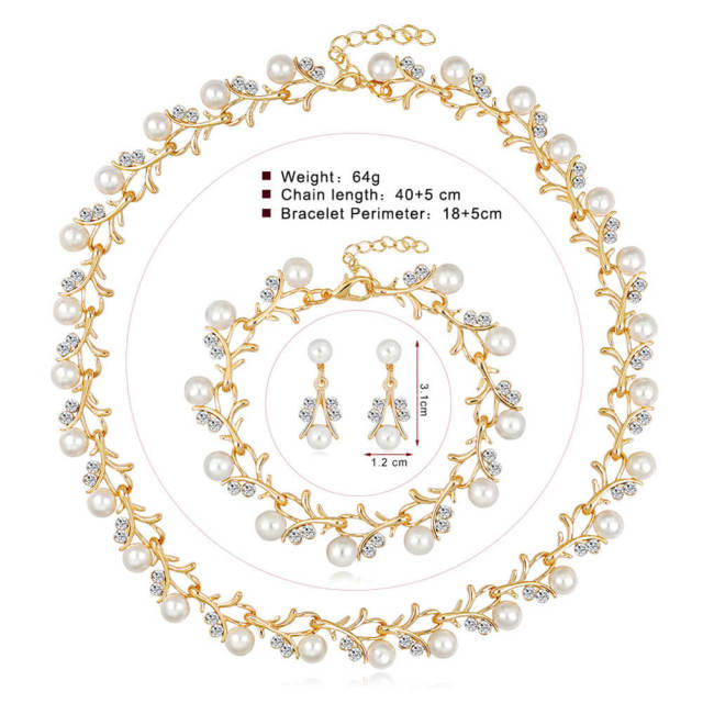 Wedding Bridal Simulated Pearl Necklace Bracelet Earrings Jewelry Set for Women Fashion Zircon Jewelry Sets