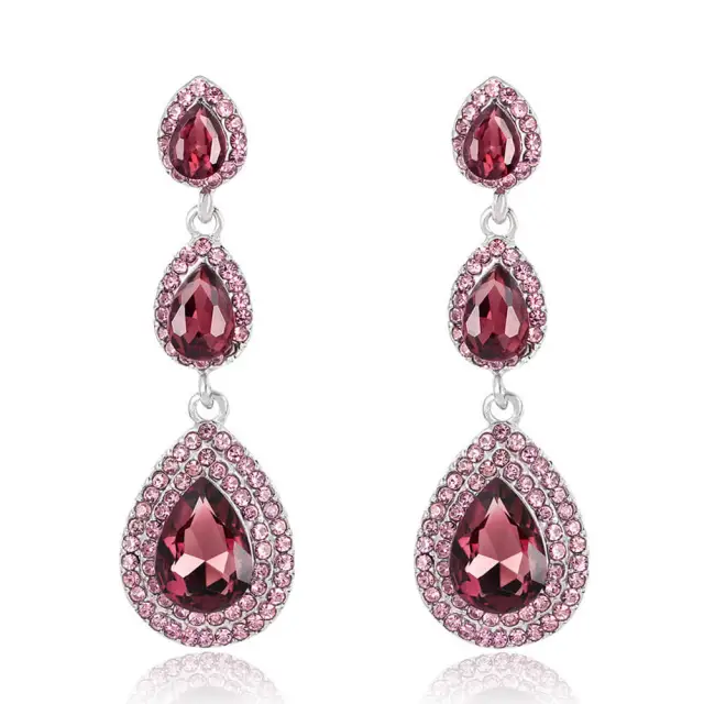 Womens Crystal Teardrop Pear Shape Earrings 2.4 Inch Bridal Wedding Diamond Earrings Long Dangle Earrings