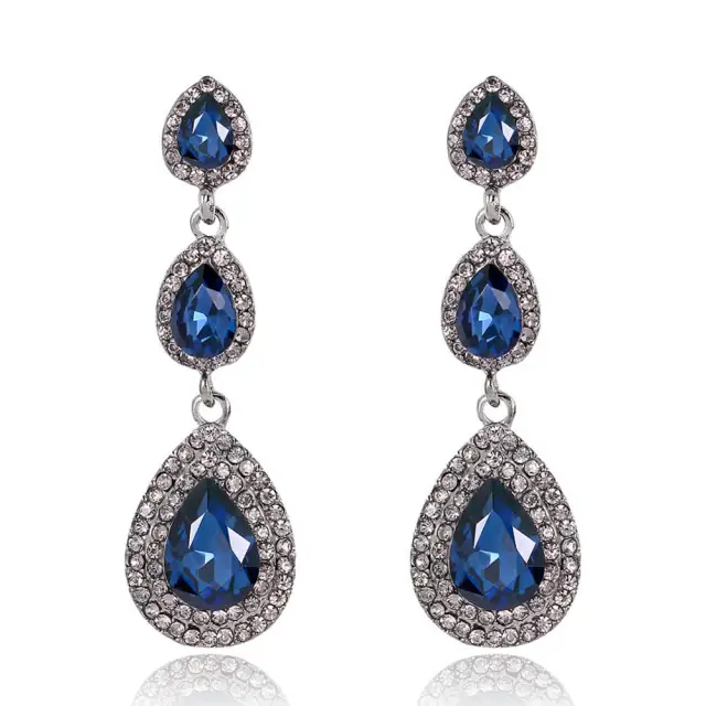 Womens Crystal Teardrop Pear Shape Earrings 2.4 Inch Bridal Wedding Diamond Earrings Long Dangle Earrings