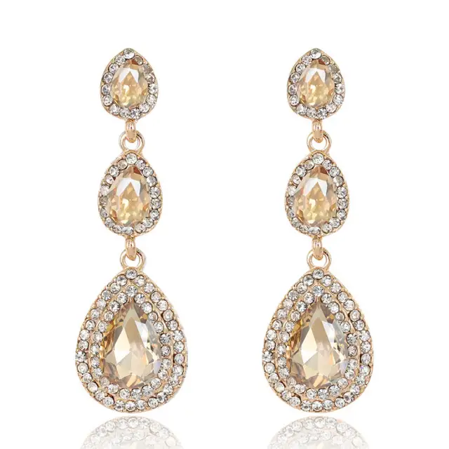 Womens Crystal Teardrop Pear Shape Earrings 2.4 Inch Bridal Wedding Diamond Earrings Long Dangle Earrings