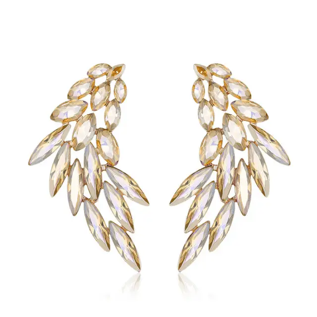 Fashion Angel Wings Wedding Earrings Crystal Rhinestone Cluster Chandelier Hollow Dangle Earrings for Women