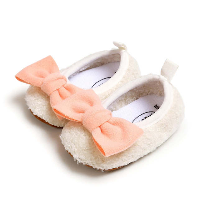 Baby Shoes Infant Girl Plush Bowknot Anti-Slip Casual Walking Shoes