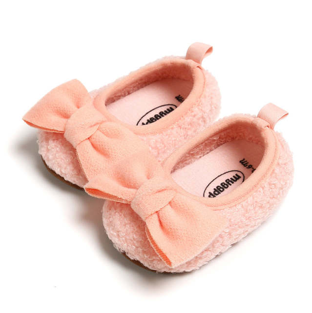 Baby Shoes Infant Girl Plush Bowknot Anti-Slip Casual Walking Shoes