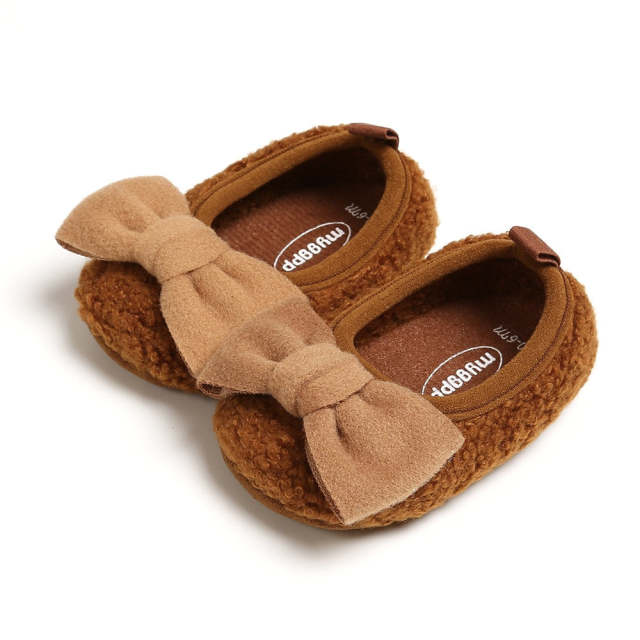 Baby Shoes Infant Girl Plush Bowknot Anti-Slip Casual Walking Shoes