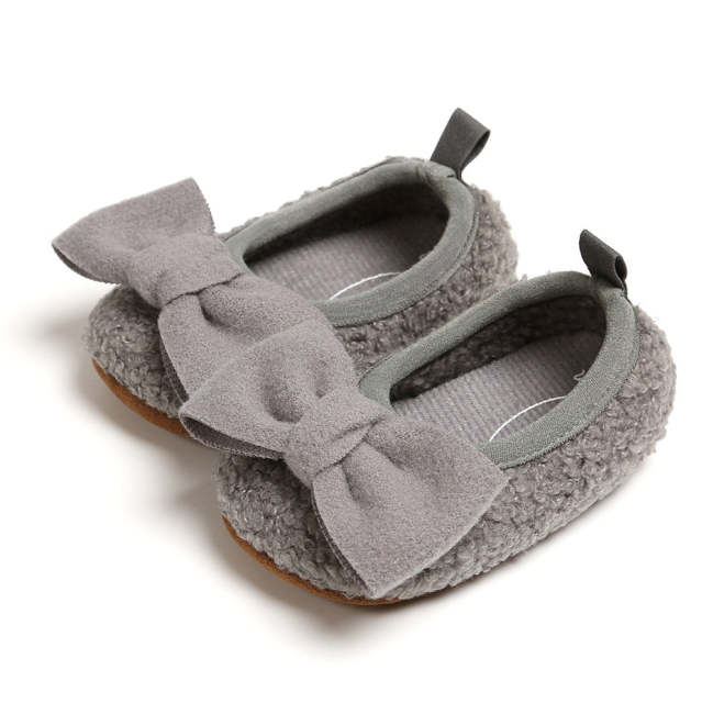 Baby Shoes Infant Girl Plush Bowknot Anti-Slip Casual Walking Shoes