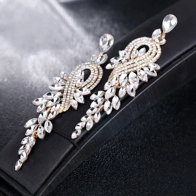 Womens Wedding Bridal Crystal Teardrop Multi Marquise Cluster Bling Dangle Earrings