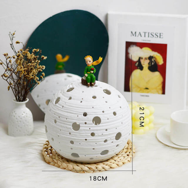 Little Prince Planet Lights,Ceramic Planet Ambient Lamp Decorative Table Lamp,Bedroom Bedside 3-Color Dimming Baby Nightlight