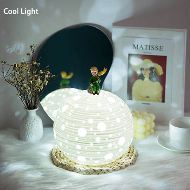 Little Prince Planet Lights,Ceramic Planet Ambient Lamp Decorative Table Lamp,Bedroom Bedside 3-Color Dimming Baby Nightlight