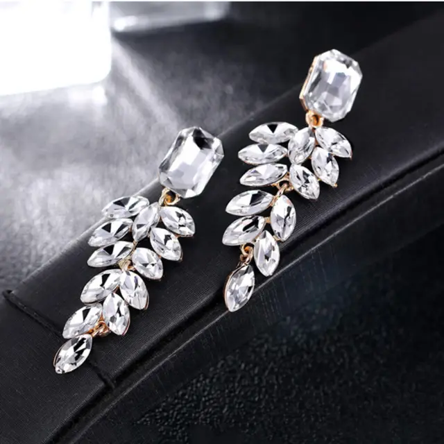 Wedding Bridal Dangle Earrings Long Rhinestone Pierced Womens Tassel Earrings