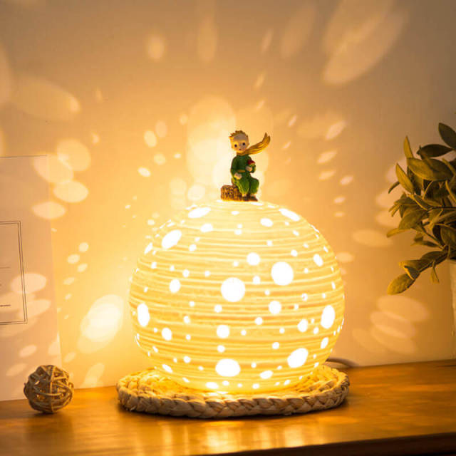 Little Prince Planet Lights,Ceramic Planet Ambient Lamp Decorative Table Lamp,Bedroom Bedside 3-Color Dimming Baby Nightlight