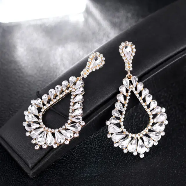 Bridal Earrings Jewelry Luxury Hollow Drop Dangle Earrings With Rhinestones For Women Banquet Party Jewelry