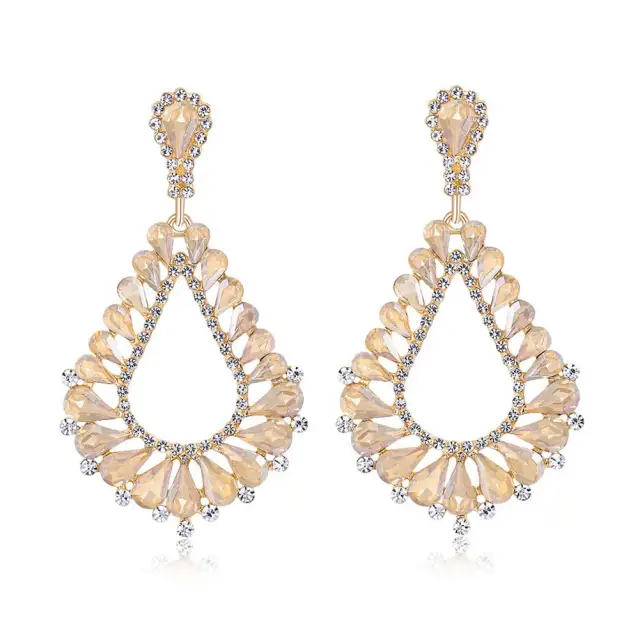 Bridal Earrings Jewelry Luxury Hollow Drop Dangle Earrings With Rhinestones For Women Banquet Party Jewelry