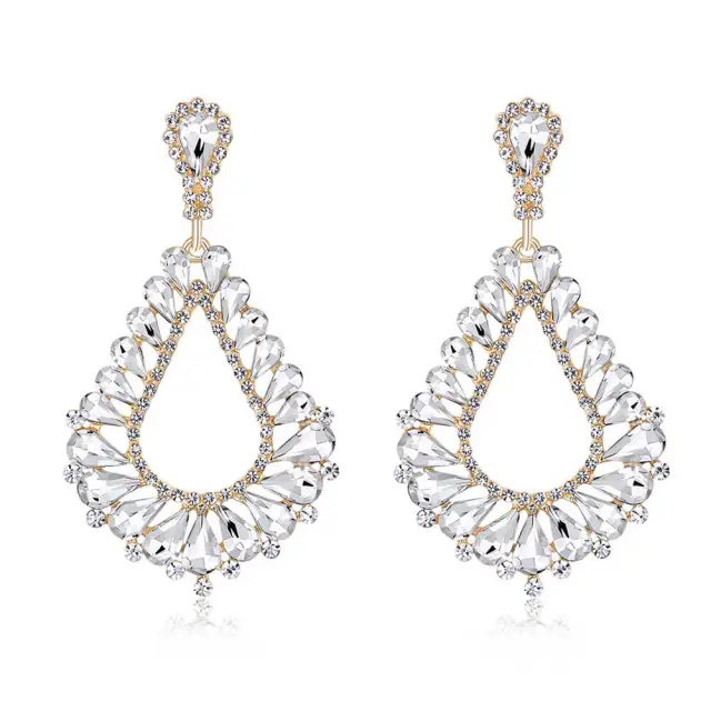 Bridal Earrings Jewelry Luxury Hollow Drop Dangle Earrings With Rhinestones For Women Banquet Party Jewelry