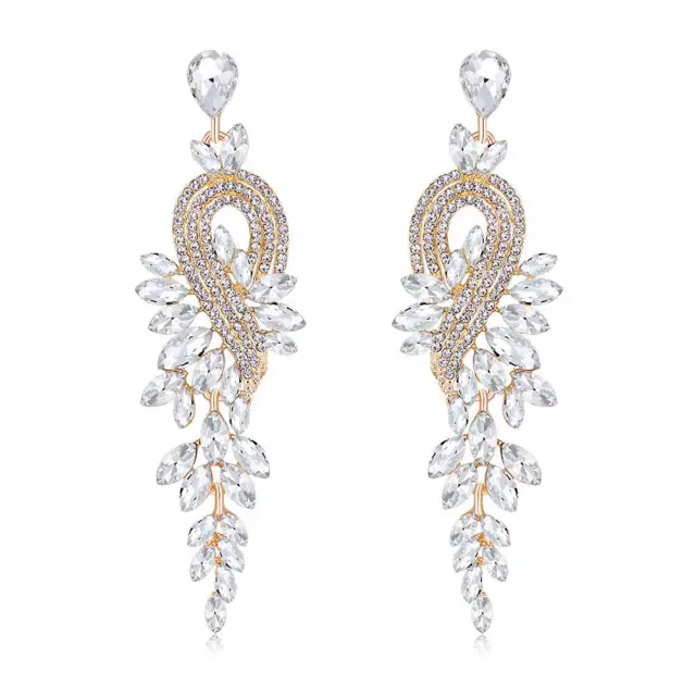 Womens Wedding Bridal Crystal Teardrop Multi Marquise Cluster Bling Dangle Earrings