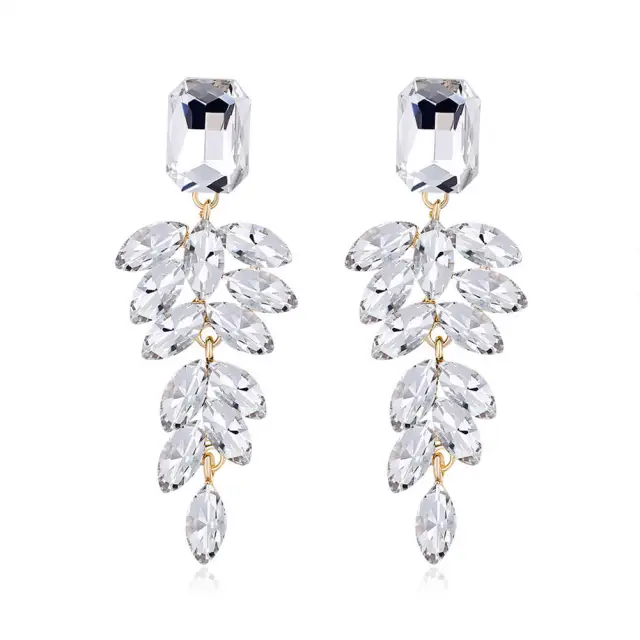 Wedding Bridal Dangle Earrings Long Rhinestone Pierced Womens Tassel Earrings