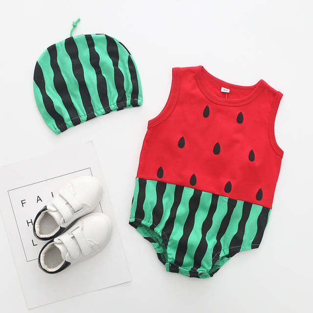 Baby Clothes Baby Boy Girl Rompers Cotton Watermelon Romper + Hat Set