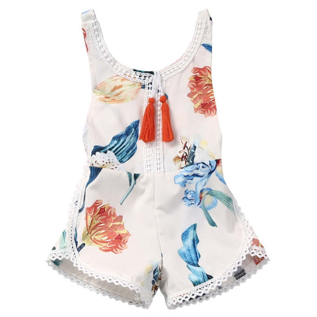 Kids Baby Girl Sleeveless Jumpsuit Summer Cotton Lace Print Romper
