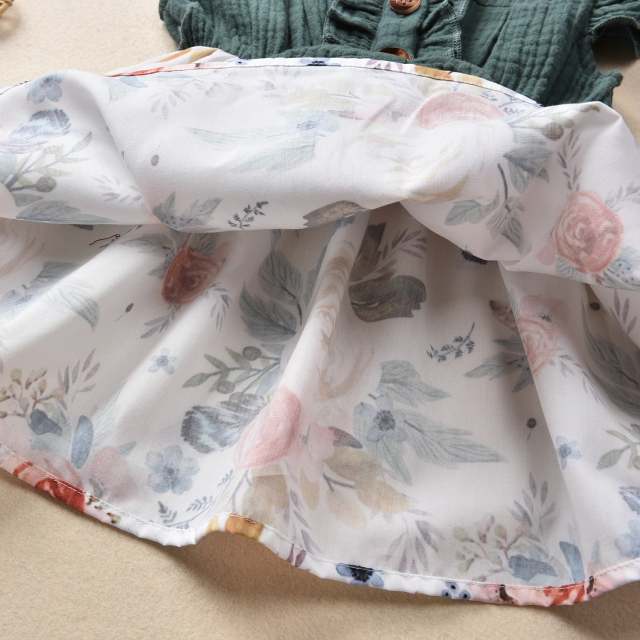 Summer 1-4 Y Baby Girls Dress Bowknot Flowers Print Ruffles Sleeve Knee Length A-Line Dress