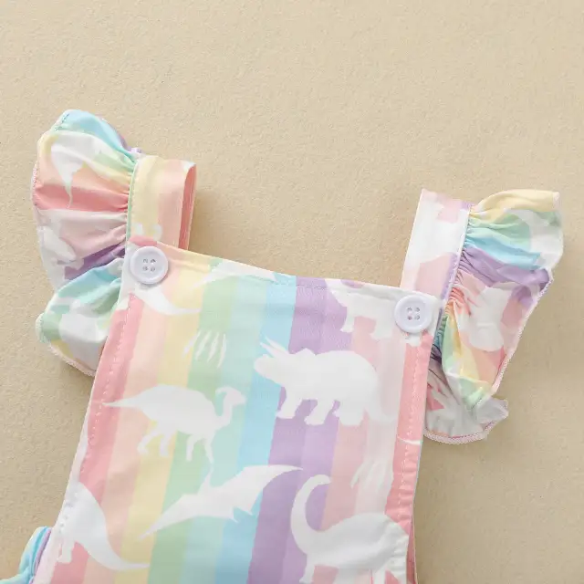 Summer Infant Baby Girls Romper Fashion Ruffles Sleeve Rainbow Stripe Backless Jumpsuits