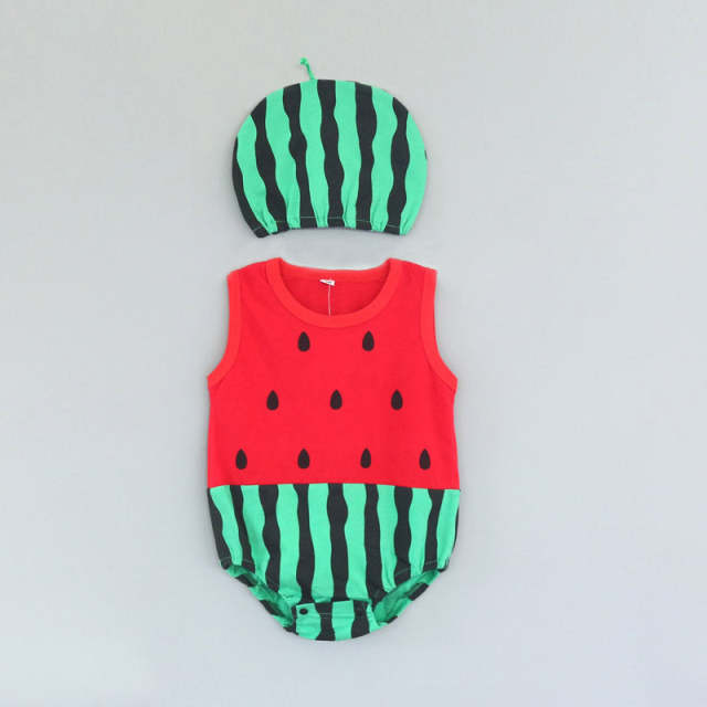 Baby Clothes Baby Boy Girl Rompers Cotton Watermelon Romper + Hat Set