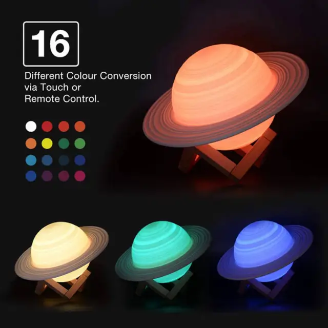 Saturn Planets Lamp for Kids 3D LED Night Light for Kids 16 Colors Lamps Remote Control Kids Table Lamp USB Rechargeable