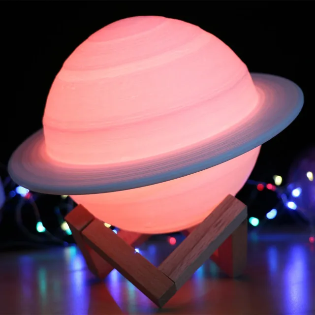 Saturn Planets Lamp for Kids 3D LED Night Light for Kids 16 Colors Lamps Remote Control Kids Table Lamp USB Rechargeable