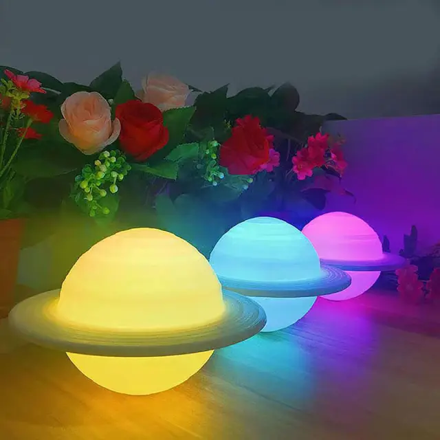 Saturn Planets Lamp for Kids 3D LED Night Light for Kids 16 Colors Lamps Remote Control Kids Table Lamp USB Rechargeable