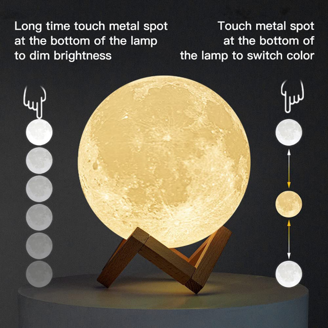 Moon Lamp 3D Printed Lighting Night Light Bedside Lamp 3 Color Moon Light with Stand Touch Control and USB Rechargeable Moon Night Light for Kids Girls Girlfriend Wife Birthday Gifts