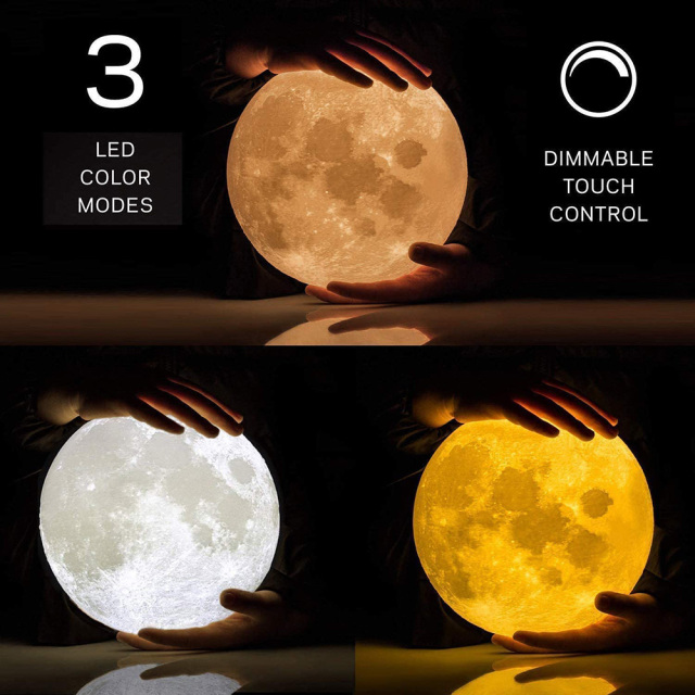 Moon Lamp 3D Printed Lighting Night Light Bedside Lamp 3 Color Moon Light with Stand Touch Control and USB Rechargeable Moon Night Light for Kids Girls Girlfriend Wife Birthday Gifts