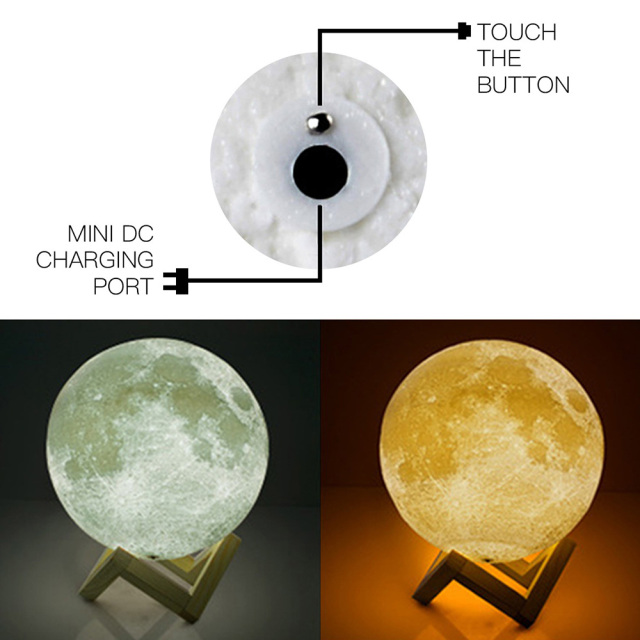 Moon Lamp 3D Printed Lighting Night Light Bedside Lamp 3 Color Moon Light with Stand Touch Control and USB Rechargeable Moon Night Light for Kids Girls Girlfriend Wife Birthday Gifts