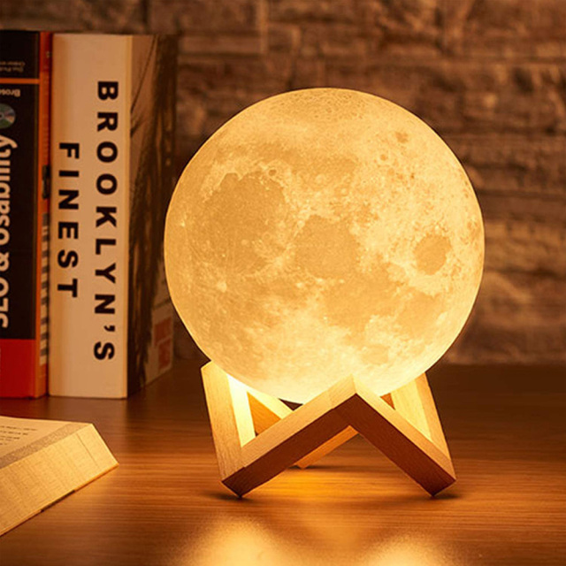 Moon Lamp 3D Printed Lighting Night Light Bedside Lamp 3 Color Moon Light with Stand Touch Control and USB Rechargeable Moon Night Light for Kids Girls Girlfriend Wife Birthday Gifts