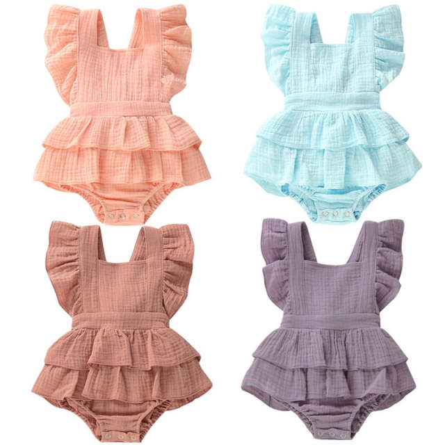 Summer 0-18M Newborn Baby Girl Romper Ruffle Cotton Sleeveless Jumpsuit