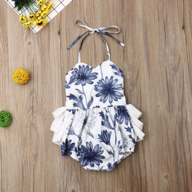0-24M Baby Girl Floral Clothes Strap Neck Jumpsuit Bodysuit Summer