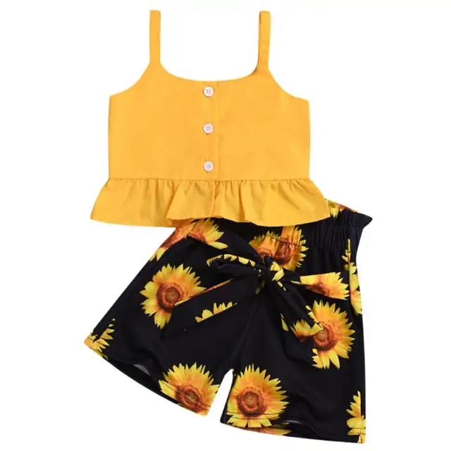 Toddler Baby Girl Clothing Set Sleeveless Crop Tops Sunflower Print Shorts