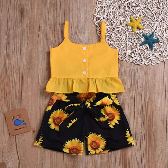 Toddler Baby Girl Clothing Set Sleeveless Crop Tops Sunflower Print Shorts