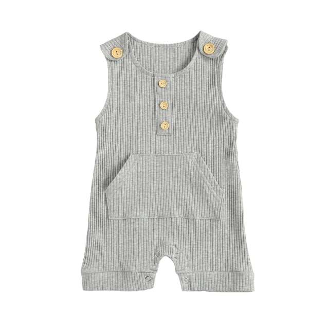 0-18M Newborn Baby Boy Girl Romper Sleeveless Ribbed Solid Jumpsuit