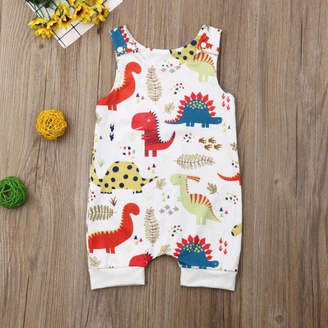 Dinosaur Print Baby Boy Girl Romper Cotton Sleeveless Summer  Bodysuit
