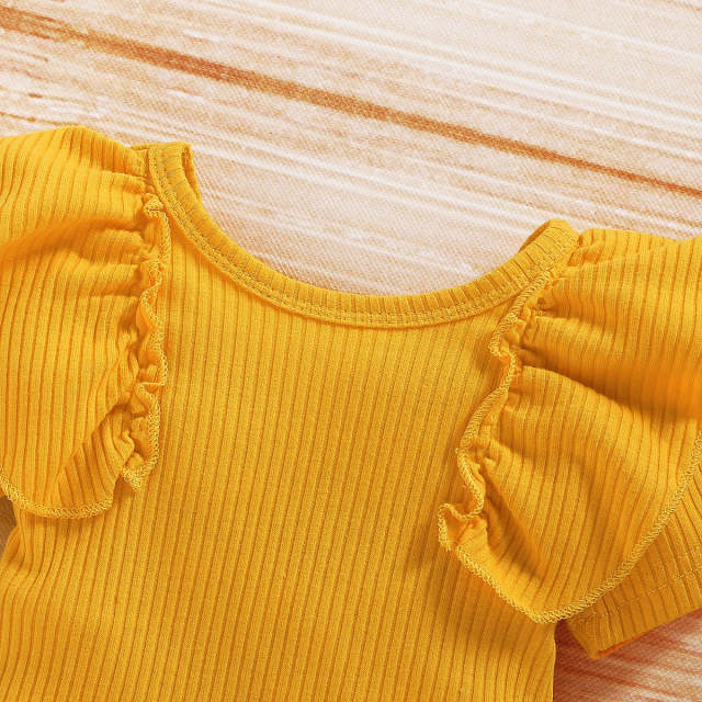 0-24M Baby Girl Clothing Set Yellow Romper Top Sunflower Shorts 3Pcs