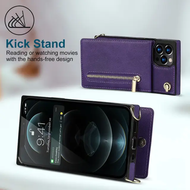 Wallet Case for iPhone 13 Pro Max- Crossbody PU Leather Phone Case with Card Holder Kickstand Magnetic Closure Flip Folio Zipper Purse