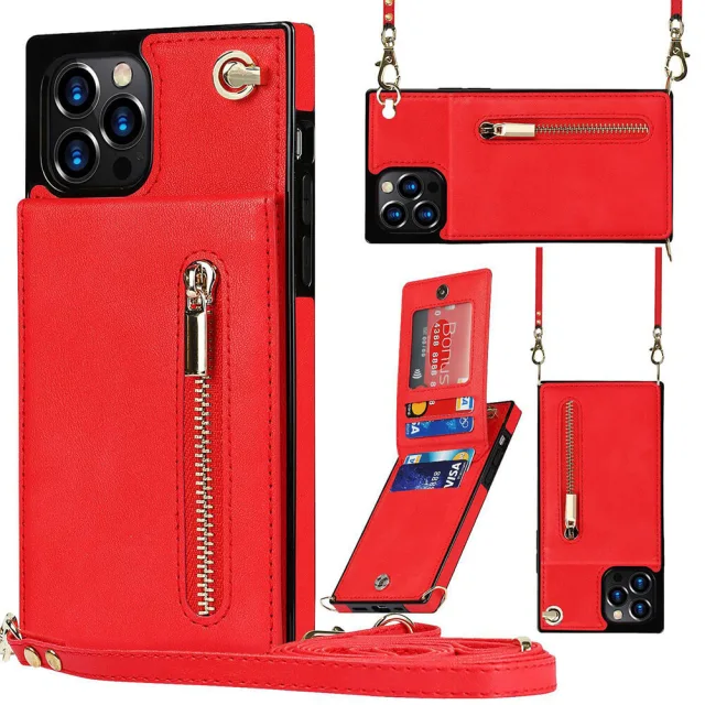 Wallet Case for iPhone 13 Pro Max- Crossbody PU Leather Phone Case with Card Holder Kickstand Magnetic Closure Flip Folio Zipper Purse