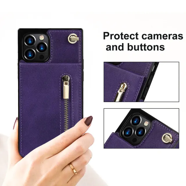 Wallet Case for iPhone 13 Pro Max- Crossbody PU Leather Phone Case with Card Holder Kickstand Magnetic Closure Flip Folio Zipper Purse