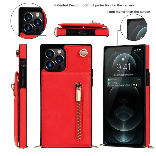 Wallet Case for iPhone 13 Pro Max- Crossbody PU Leather Phone Case with Card Holder Kickstand Magnetic Closure Flip Folio Zipper Purse