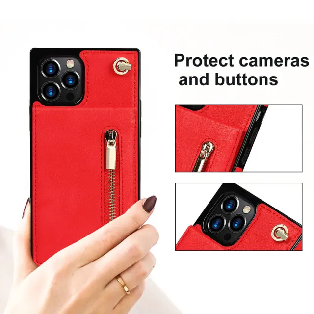 Wallet Case for iPhone 13 Pro Max- Crossbody PU Leather Phone Case with Card Holder Kickstand Magnetic Closure Flip Folio Zipper Purse